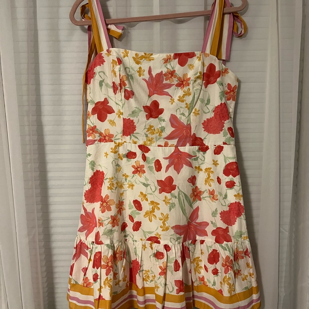 Brand New Floral Tie-Shoulder Dress in Cream and Coral